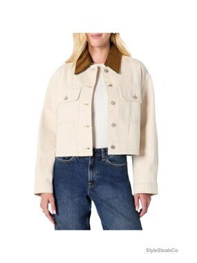 Oversized Cropped Heavyweight Denim Jacket Corduroy Collar